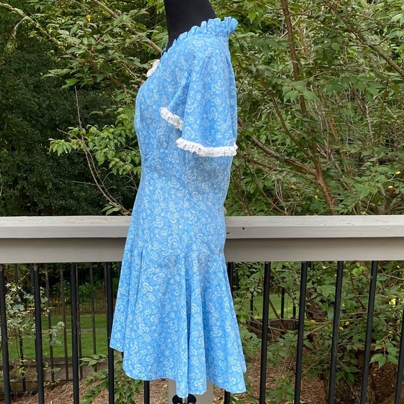 Vintage 60s 70s Floral Paisley Flutter Sleeve Cottagecore Lace Fit Flare Dress - Picture 5 of 14